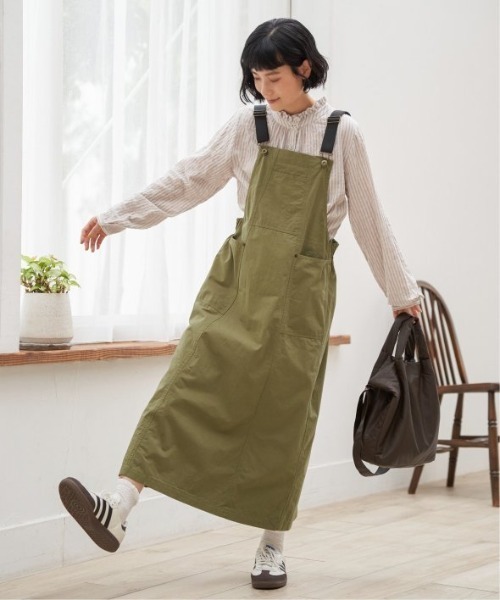 LBC（エルビーシー）の「コットンツイルワークジャンスカ（ワンピース・レディース・ベージュ/チャコールグレー/エメラルド・M）」の13枚目の写真