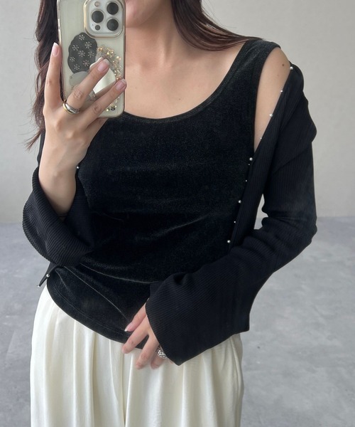 mysty woman（ミスティウーマン）の「【WEB限定】2WAYシアーベロアタンク 594112（タンクトップ・レディース・ブラック/ブラウン/ボルドー/カーキ・FREE）」の7枚目の写真