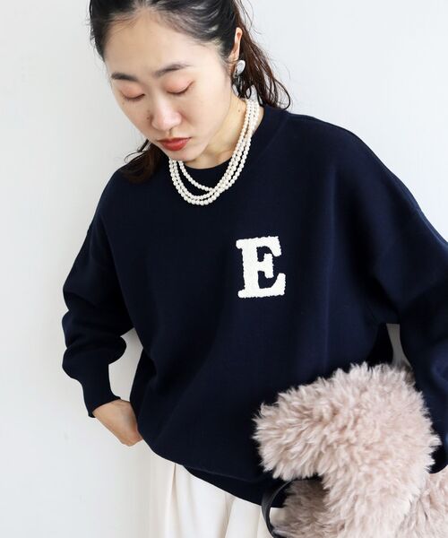 le.coeur blanc（ルクールブラン）の「《手洗い可能》サガラ刺繍クループルオーバー（ニット/セーター・レディース・レッド/ネイビー/キャメル/グレー/アイボリー・38）」の3枚目の写真