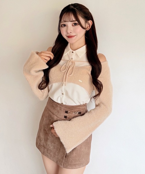 NOMAE（ノーマエ）の「シャツレイヤードシャギーニット（ニット/セーター・レディース・ベージュ/ベージュ系その他/ブラック/グレー系その他・FREE）」の4枚目の写真