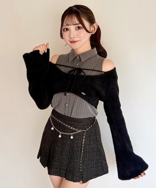 NOMAE（ノーマエ）の「シャツレイヤードシャギーニット（ニット/セーター・レディース・ベージュ/ベージュ系その他/ブラック/グレー系その他・FREE）」の3枚目の写真