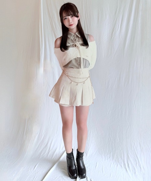 NOMAE（ノーマエ）の「シャツレイヤードシャギーニット（ニット/セーター・レディース・ベージュ/ベージュ系その他/ブラック/グレー系その他・FREE）」の6枚目の写真