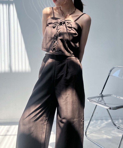 AS KNOW AS plus（アズノゥアズプラス）の「●レースアップビスチェとワイドパンツ 2点セットアイテム（セットアップ・レディース・ブラック/グレー/ブラウン・FREE）」の6枚目の写真