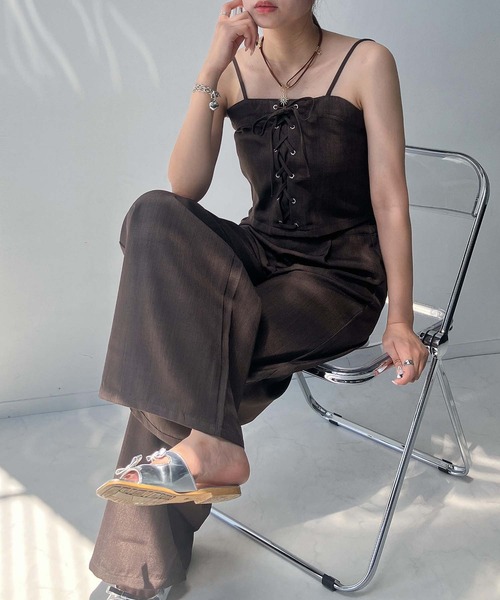 AS KNOW AS plus（アズノゥアズプラス）の「●レースアップビスチェとワイドパンツ 2点セットアイテム（セットアップ・レディース・ブラック/グレー/ブラウン・FREE）」の4枚目の写真