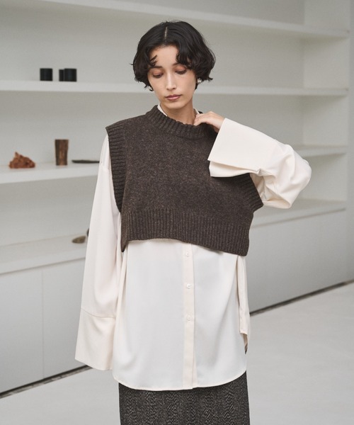 AIC.（エーアイシー）の「バックホールショートニットベスト（ベスト・レディース・ブラウン/チャコールグレー・FREE）」の4枚目の写真