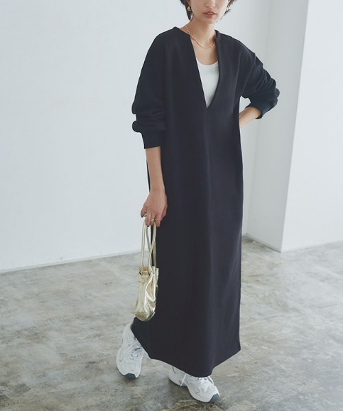 RASW(ラス)の「インナーセットキーネックスウェットワンピース(ワンピース・レディース・ブラック/チャコール・L/M/PM)」の2枚目の写真