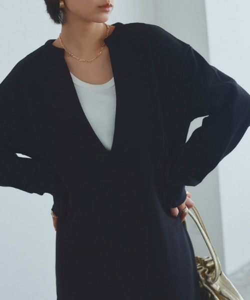 RASW(ラス)の「インナーセットキーネックスウェットワンピース(ワンピース・レディース・ブラック/チャコール・L/M/PM)」の4枚目の写真