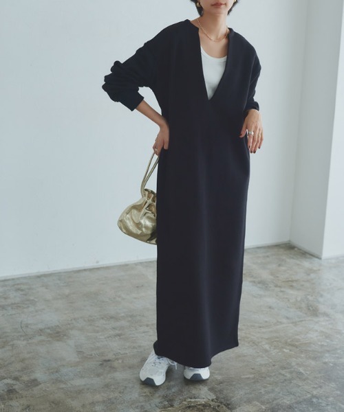 RASW(ラス)の「インナーセットキーネックスウェットワンピース(ワンピース・レディース・ブラック/チャコール・L/M/PM)」の5枚目の写真