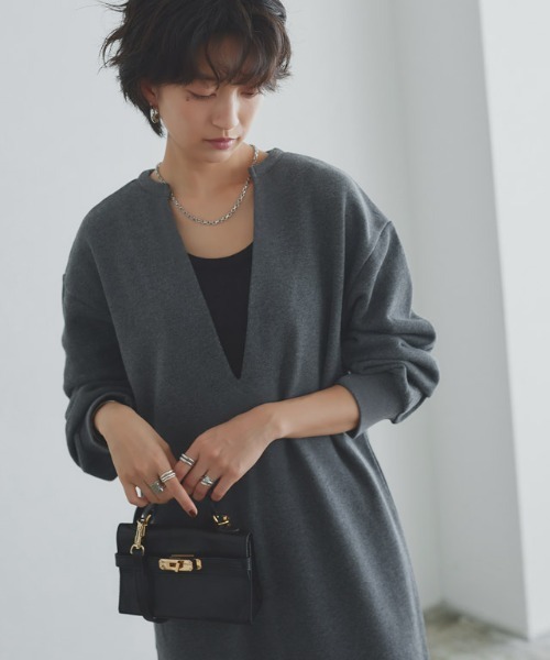 RASW(ラス)の「インナーセットキーネックスウェットワンピース(ワンピース・レディース・ブラック/チャコール・L/M/PM)」の16枚目の写真