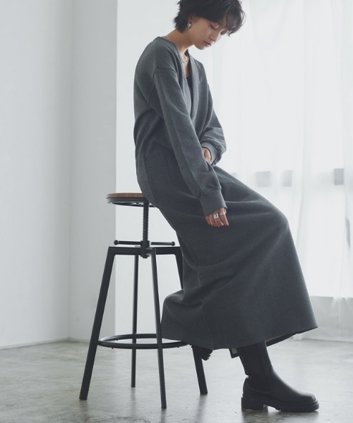 RASW(ラス)の「インナーセットキーネックスウェットワンピース(ワンピース・レディース・ブラック/チャコール・L/M/PM)」の19枚目の写真