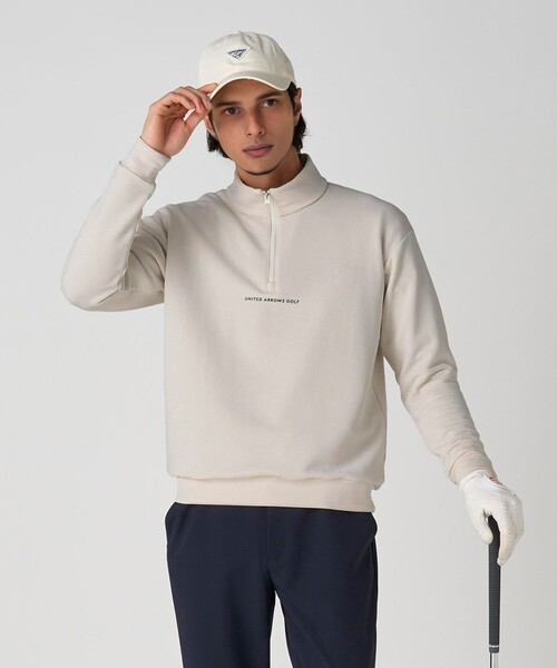 セール】メンズ ソフト グリッド ハーフジップ スウェット 通気性