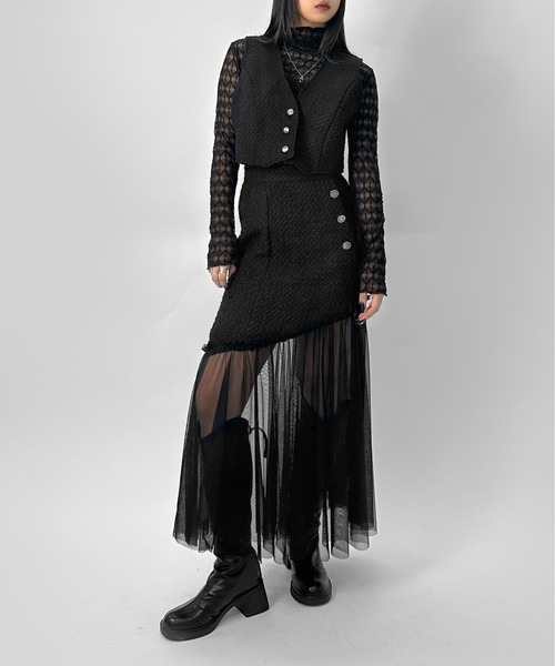 LVEU.(ラブユ.)の「【LVEU.】パターンレースシアートップス / トップス シアー シアートップス 長袖 レース レイヤード プチハイネック ブラック アイボリー モード系(Tシャツ/カットソー・レディース・アイボリー/ブラック・FREE)」の22枚目の写真
