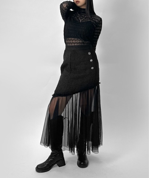 LVEU.(ラブユ.)の「【LVEU.】パターンレースシアートップス / トップス シアー シアートップス 長袖 レース レイヤード プチハイネック ブラック アイボリー モード系(Tシャツ/カットソー・レディース・アイボリー/ブラック・FREE)」の11枚目の写真