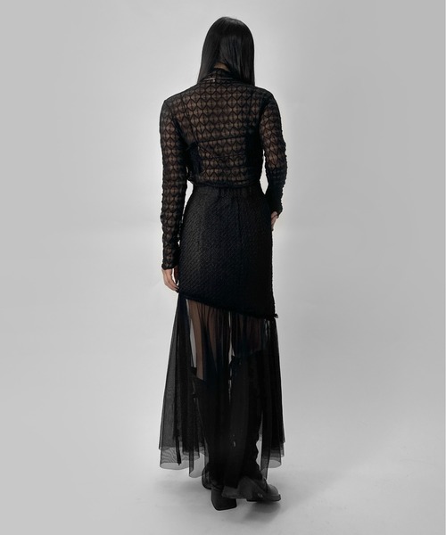 LVEU.(ラブユ.)の「【LVEU.】パターンレースシアートップス / トップス シアー シアートップス 長袖 レース レイヤード プチハイネック ブラック アイボリー モード系(Tシャツ/カットソー・レディース・アイボリー/ブラック・FREE)」の12枚目の写真