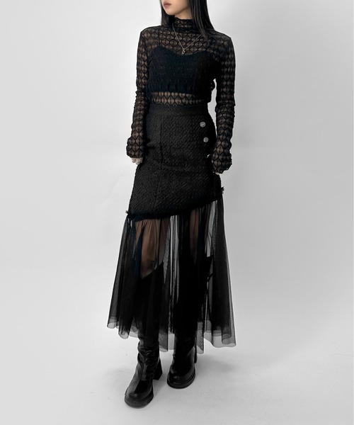 LVEU.(ラブユ.)の「【LVEU.】パターンレースシアートップス / トップス シアー シアートップス 長袖 レース レイヤード プチハイネック ブラック アイボリー モード系(Tシャツ/カットソー・レディース・アイボリー/ブラック・FREE)」の13枚目の写真