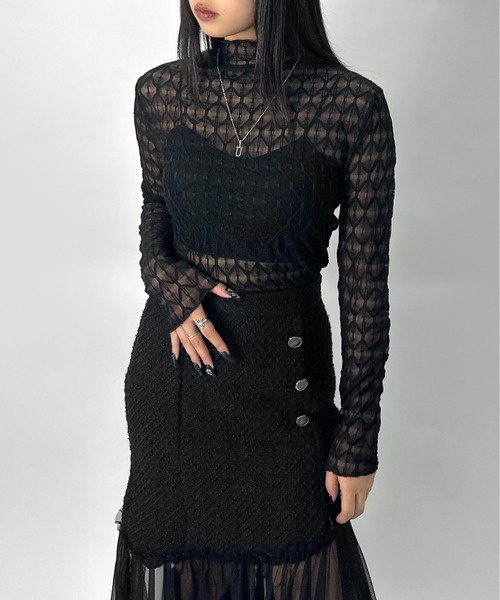 LVEU.(ラブユ.)の「【LVEU.】パターンレースシアートップス / トップス シアー シアートップス 長袖 レース レイヤード プチハイネック ブラック アイボリー モード系(Tシャツ/カットソー・レディース・アイボリー/ブラック・FREE)」の14枚目の写真