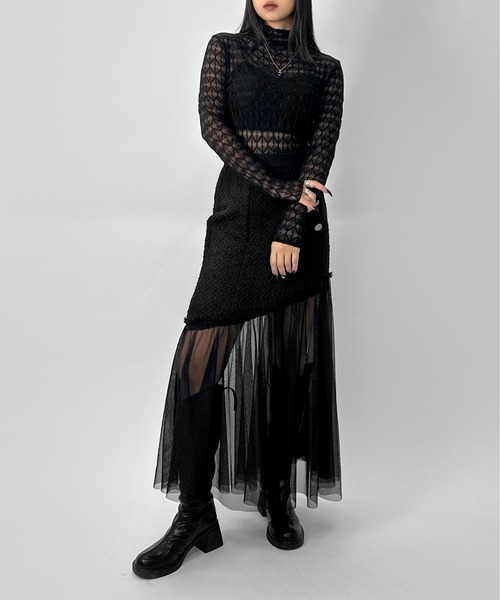 LVEU.(ラブユ.)の「【LVEU.】パターンレースシアートップス / トップス シアー シアートップス 長袖 レース レイヤード プチハイネック ブラック アイボリー モード系(Tシャツ/カットソー・レディース・アイボリー/ブラック・FREE)」の16枚目の写真