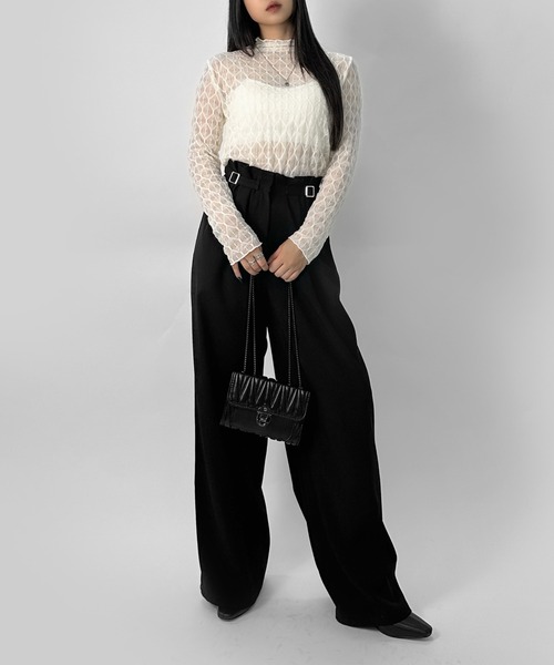 LVEU.(ラブユ.)の「【LVEU.】パターンレースシアートップス / トップス シアー シアートップス 長袖 レース レイヤード プチハイネック ブラック アイボリー モード系(Tシャツ/カットソー・レディース・アイボリー/ブラック・FREE)」の17枚目の写真