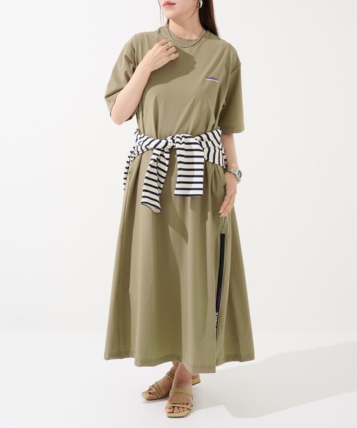 THOUSAND MILE(サウザンドマイル)の「【THOUSAND MILE】SHORT SLEEVE OP NY/PU(ワンピース・レディース・ベージュ/ブラック/オリーブ/チャコールグレー・FREE)」の3枚目の写真