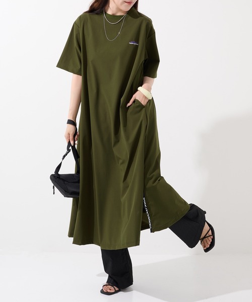 THOUSAND MILE(サウザンドマイル)の「【THOUSAND MILE】SHORT SLEEVE OP NY/PU(ワンピース・レディース・ベージュ/ブラック/オリーブ/チャコールグレー・FREE)」の4枚目の写真