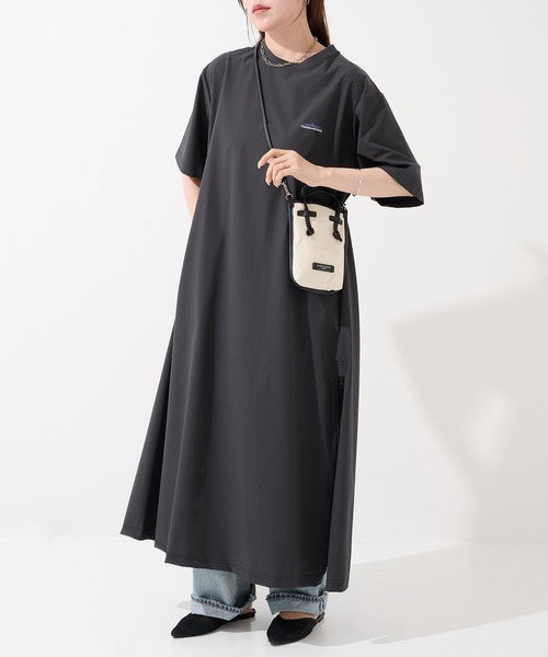 THOUSAND MILE(サウザンドマイル)の「【THOUSAND MILE】SHORT SLEEVE OP NY/PU(ワンピース・レディース・ベージュ/ブラック/オリーブ/チャコールグレー・FREE)」の2枚目の写真