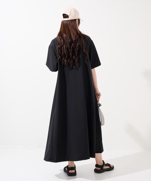 THOUSAND MILE(サウザンドマイル)の「【THOUSAND MILE】SHORT SLEEVE OP NY/PU(ワンピース・レディース・ベージュ/ブラック/オリーブ/チャコールグレー・FREE)」の14枚目の写真