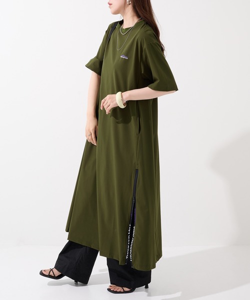 THOUSAND MILE(サウザンドマイル)の「【THOUSAND MILE】SHORT SLEEVE OP NY/PU(ワンピース・レディース・ベージュ/ブラック/オリーブ/チャコールグレー・FREE)」の5枚目の写真