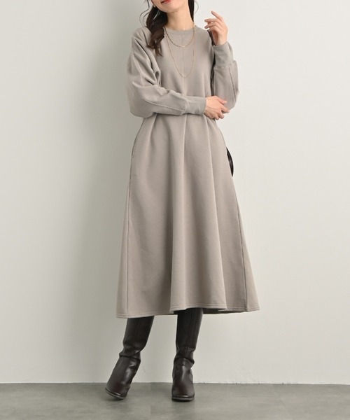 セール】ふんわり裏毛フォルムスリーブデザインワンピース｜裏毛