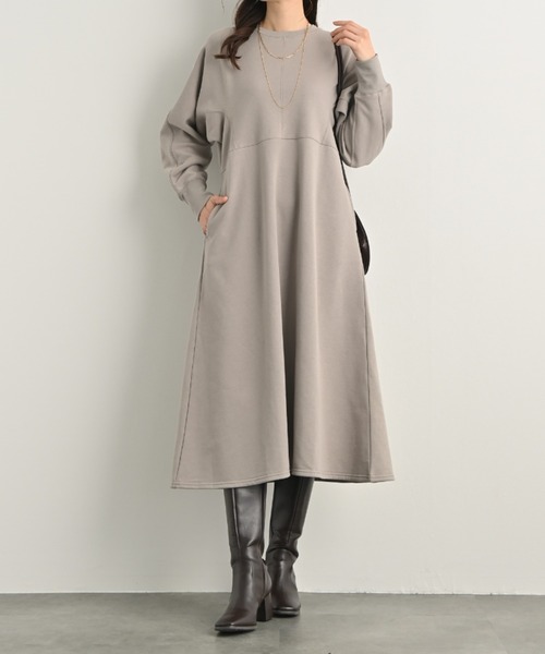 セール】ふんわり裏毛フォルムスリーブデザインワンピース｜裏毛