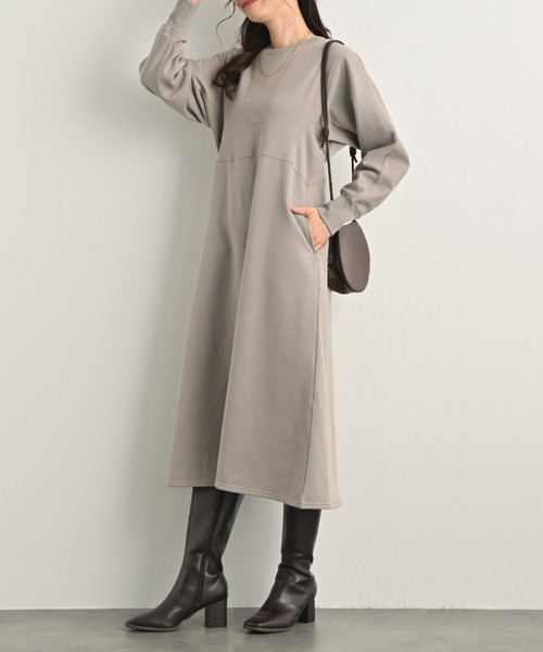 セール】ふんわり裏毛フォルムスリーブデザインワンピース｜裏毛