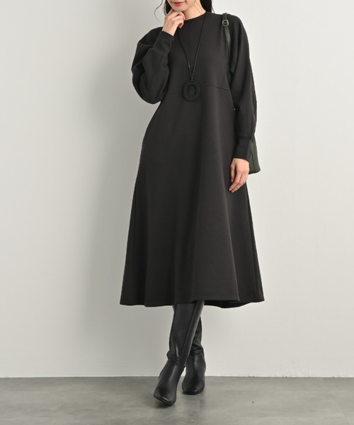 セール】ふんわり裏毛フォルムスリーブデザインワンピース｜裏毛