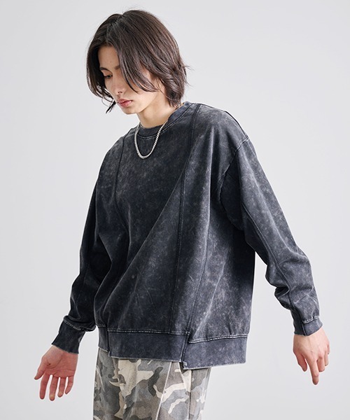 Revo.（レボ）の「Revo. ケミカルウォッシュ加工 リメイクライク 天竺 クルーネック スウェット プルーバー（スウェット・メンズ・ネイビー/グレー/ブラック・2/1）」の3枚目の写真