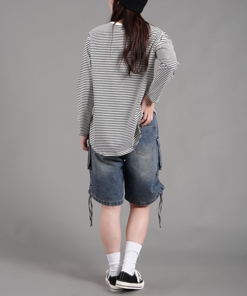 .WORKS（ドットワークス）の「スラブデニム左右裾脇ルーシュカーゴハーフパンツ（デニムパンツ・レディース・ブルー/ダークグレー・61/64）」の17枚目の写真