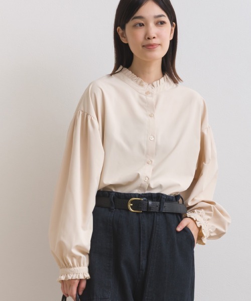 OMNES(オムネス)の「テックコットンフリル衿 袖シャツ長袖シャツブラウス(シャツ/ブラウス・レディース・ブラック/ネイビー系/ベージュ/ブルー系その他/イエロー/ホワイト/グリーン・FREE)」の3枚目の写真