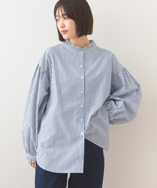 OMNES(オムネス)の「テックコットンフリル衿 袖シャツ長袖シャツブラウス(シャツ/ブラウス・レディース・ブラック/ネイビー系/ベージュ/ブルー系その他/イエロー/ホワイト/グリーン・FREE)」の5枚目の写真