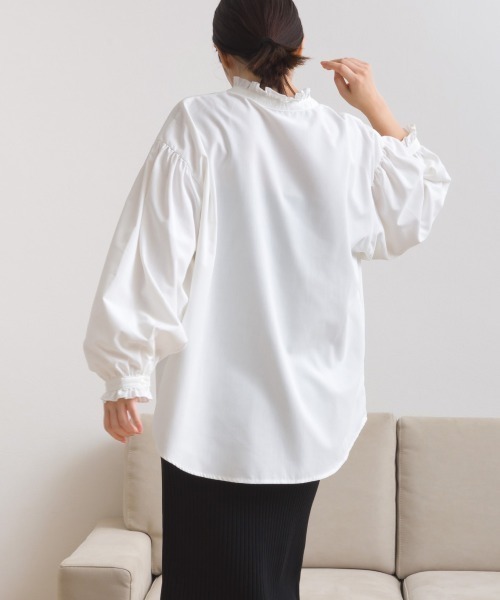 OMNES(オムネス)の「テックコットンフリル衿 袖シャツ長袖シャツブラウス(シャツ/ブラウス・レディース・ブラック/ネイビー系/ベージュ/ブルー系その他/イエロー/ホワイト/グリーン・FREE)」の10枚目の写真