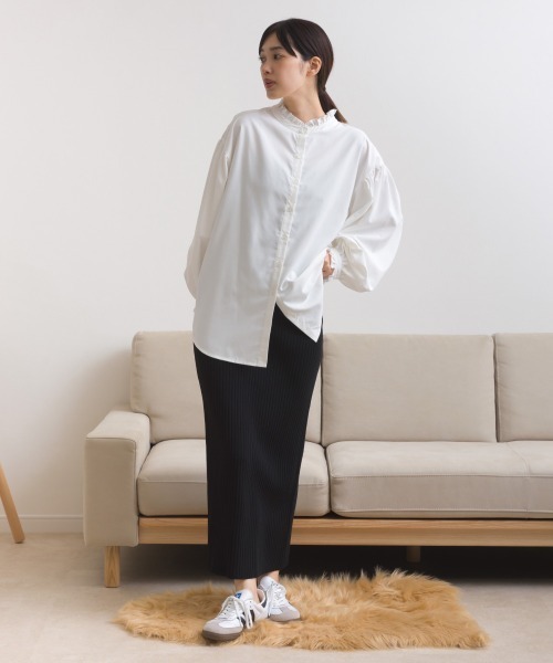 OMNES(オムネス)の「テックコットンフリル衿 袖シャツ長袖シャツブラウス(シャツ/ブラウス・レディース・ブラック/ネイビー系/ベージュ/ブルー系その他/イエロー/ホワイト/グリーン・FREE)」の11枚目の写真