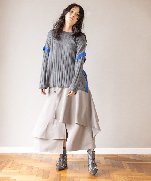 OSMOSIS（オズモーシス）の「ワイドリブニットプルオーバー（ニット/セーター・レディース・グレー/ブラック/ベージュ/ライトグリーン・ONE SIZE）」の6枚目の写真