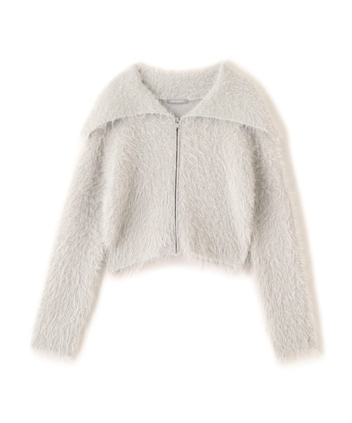 JILL by JILL STUART(ジルバイジルスチュアート)の「◇ラメフェザービッグカラーニットブルゾン(ニット/セーター・レディース・ホワイト/グリーン/グレー・FREE)」の6枚目の写真