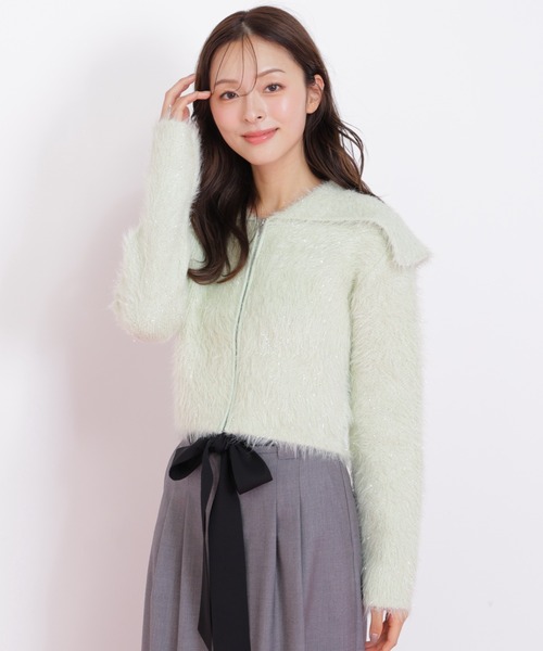 JILL by JILL STUART(ジルバイジルスチュアート)の「◇ラメフェザービッグカラーニットブルゾン(ニット/セーター・レディース・ホワイト/グリーン/グレー・FREE)」の16枚目の写真