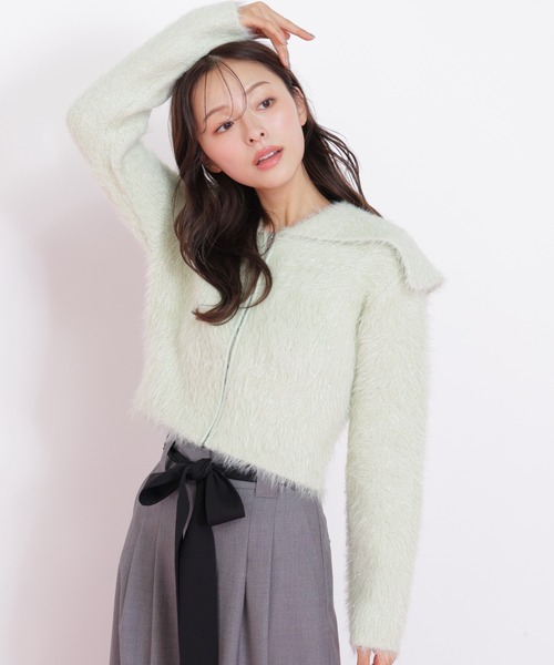 JILL by JILL STUART(ジルバイジルスチュアート)の「◇ラメフェザービッグカラーニットブルゾン(ニット/セーター・レディース・ホワイト/グリーン/グレー・FREE)」の15枚目の写真