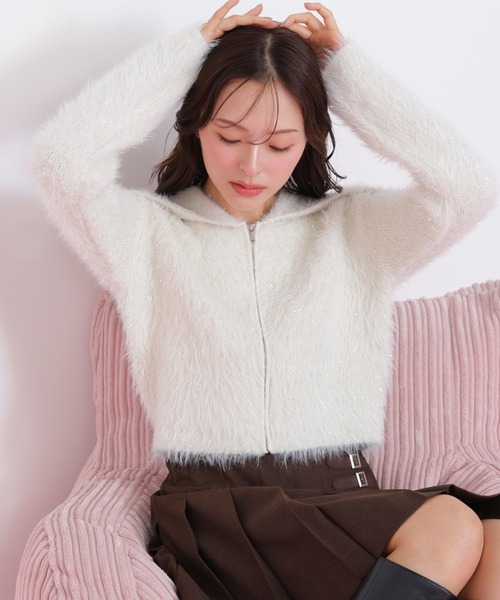 JILL by JILL STUART(ジルバイジルスチュアート)の「◇ラメフェザービッグカラーニットブルゾン(ニット/セーター・レディース・ホワイト/グリーン/グレー・FREE)」の20枚目の写真