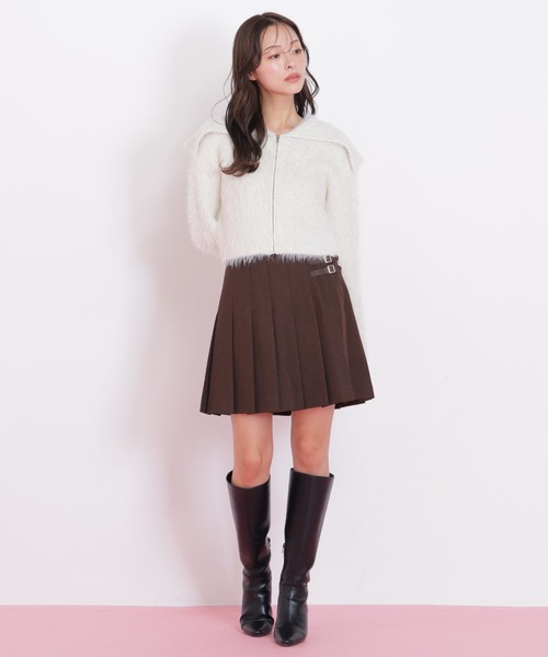 セール】◇ラメフェザービッグカラーニットブルゾン（ニット/セーター