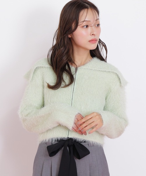 JILL by JILL STUART(ジルバイジルスチュアート)の「◇ラメフェザービッグカラーニットブルゾン(ニット/セーター・レディース・ホワイト/グリーン/グレー・FREE)」の18枚目の写真