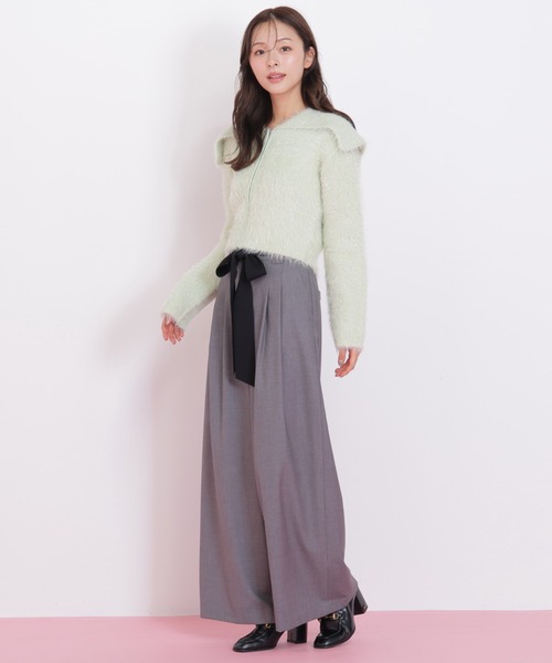 セール】◇ラメフェザービッグカラーニットブルゾン（ニット/セーター