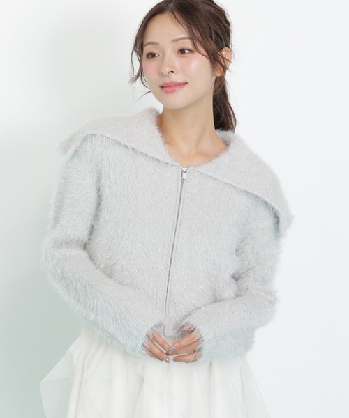 JILL by JILL STUART(ジルバイジルスチュアート)の「◇ラメフェザービッグカラーニットブルゾン(ニット/セーター・レディース・ホワイト/グリーン/グレー・FREE)」の17枚目の写真