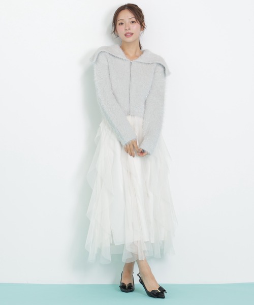 JILL by JILL STUART(ジルバイジルスチュアート)の「◇ラメフェザービッグカラーニットブルゾン(ニット/セーター・レディース・ホワイト/グリーン/グレー・FREE)」の22枚目の写真