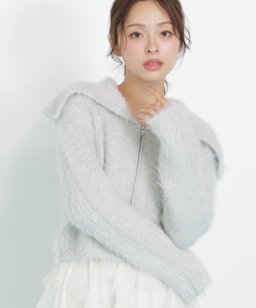 新品♡ジルスチュアート♡メゾンドリーファー ◇ラメフェザービッグカラーニットブルゾン（ニット/セーター