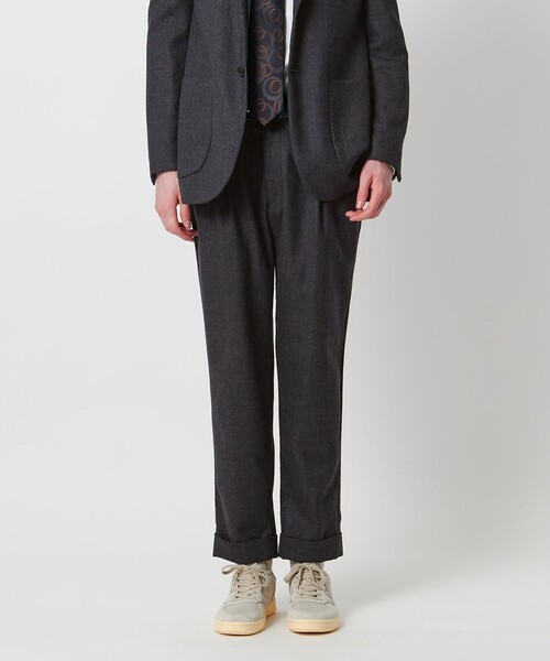 District（ディストリクト）の「＜District＞ウールギャバジン ウォッシュド ワイド 1プリーツパンツ（スラックス・メンズ・ブラック/ダークグレー・M/L/S/XL）」の2枚目の写真