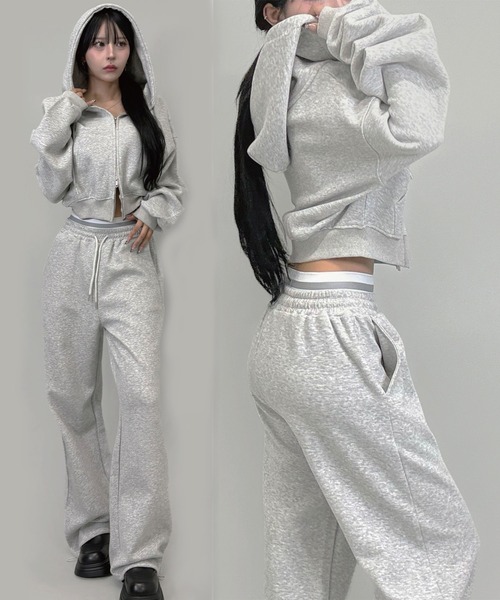 セール】【セットアップ】4color/クロップジップパーカー＆ワイド